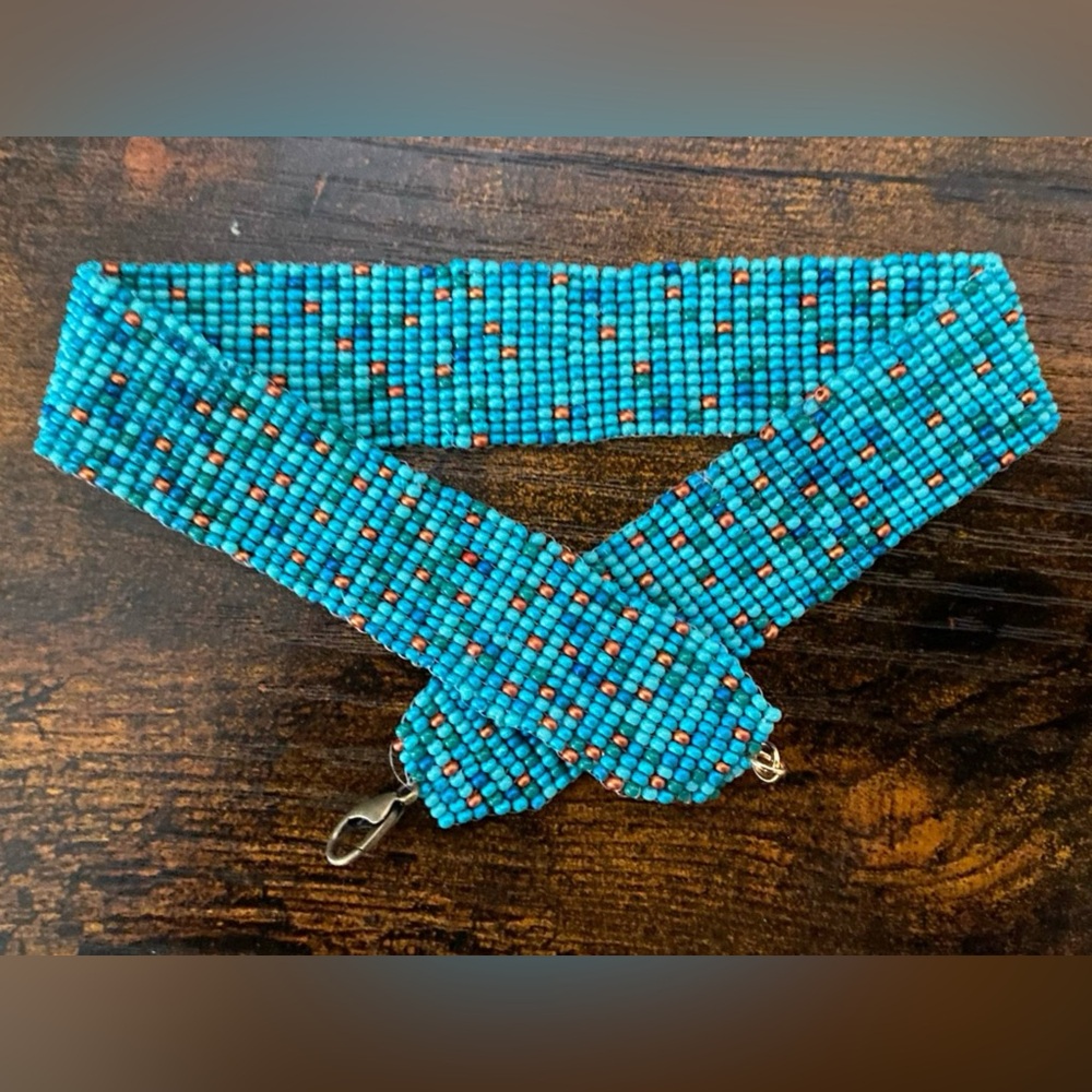 Turquoise Wave Handmade Seed Bead Choker